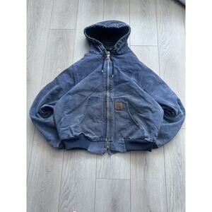 Vintage Carhartt j130 hooded zip up jacket navy blue size M men’s